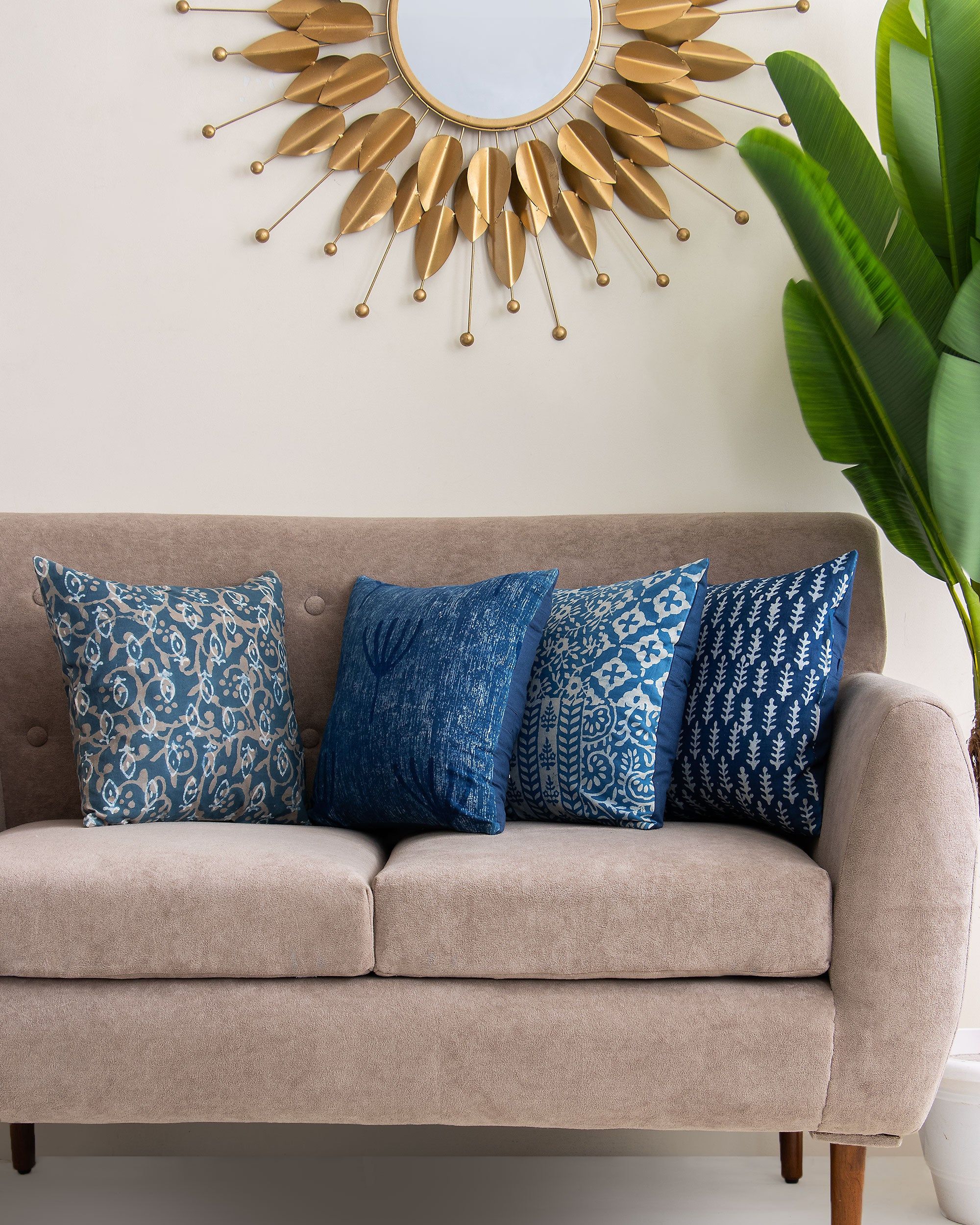 Assorted Indigo Hand Block Printed Cotton Cushion Cover